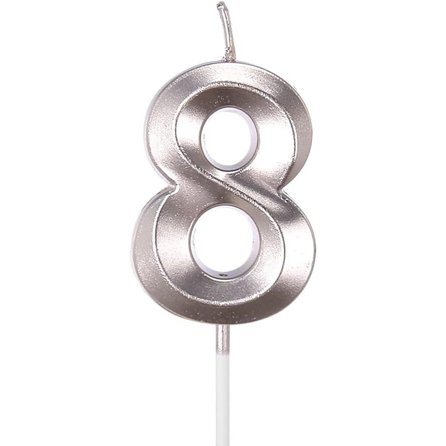 ✨TOATE PRODUSELE✨ - Lumanare Cifra 8, , Model Diamond, 5 x 3.4 cm, Argintiu