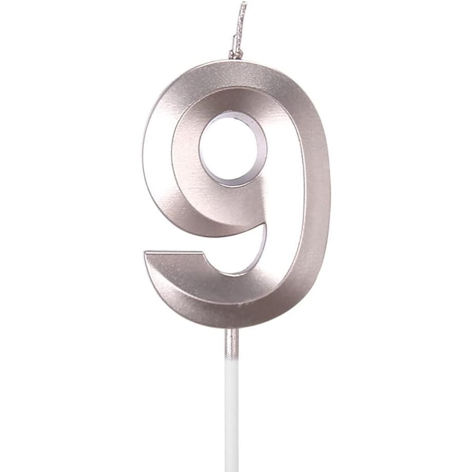 ✨TOATE PRODUSELE✨ - Lumanare Cifra 9, , Model Diamond, 5 x 3.4 cm, Argintiu