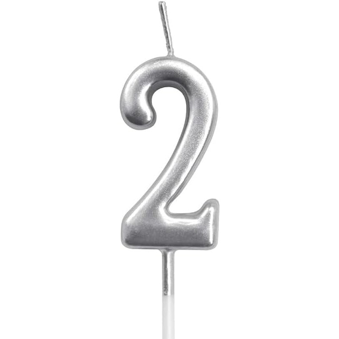 ✨TOATE PRODUSELE✨ - Lumanare de Tort, , Model Cifra 2, Party, 4.5 x 2.5 cm, din Parafina, Argintiu