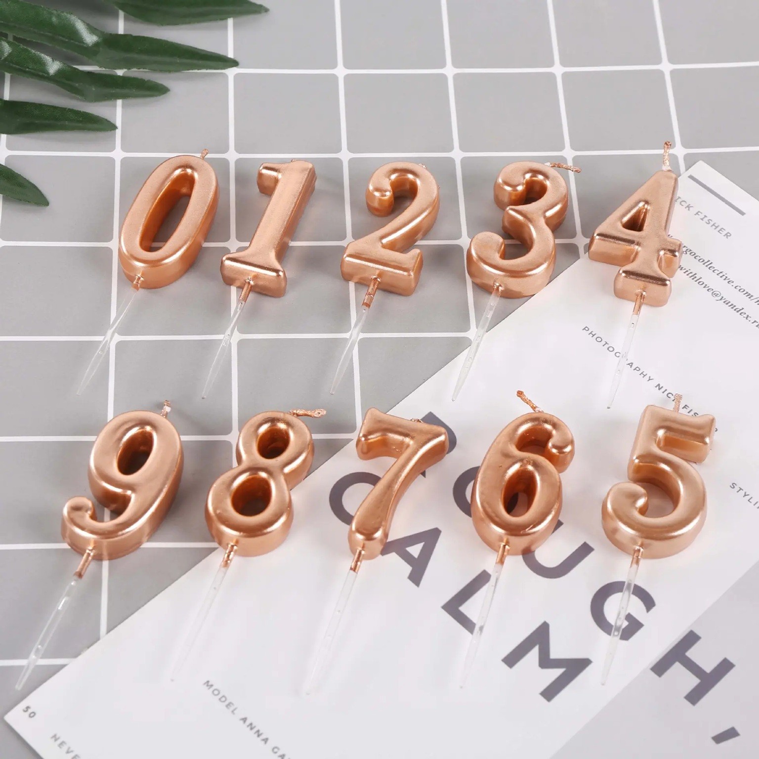 Lumanare de Tort, , Model Cifra 3, Party, 4.5 x 2.5 cm, din Parafina, Rose Gold [5]