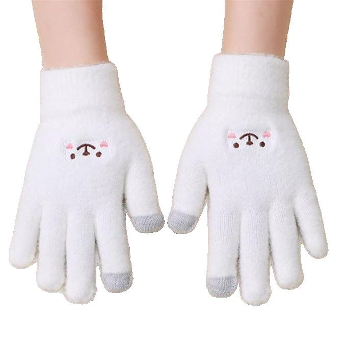 ✨TOATE PRODUSELE✨ - Manusi Dama, , Model Fata Zambitoare, Functie Touchscreen (ecran tactil), Material Lana Brodata, Manseta Elastica, Interior Pufos, Marime Universala, Alb