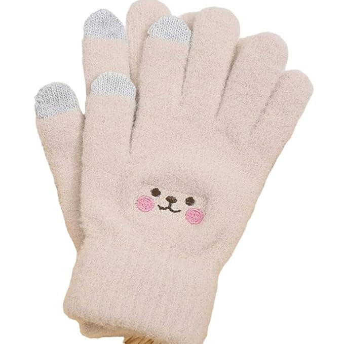 ✨TOATE PRODUSELE✨ - Manusi Dama, , Model Fata Zambitoare, Functie Touchscreen (ecran tactil), Material Lana Brodata, Manseta Elastica, Interior Pufos, Marime Universala, Bej