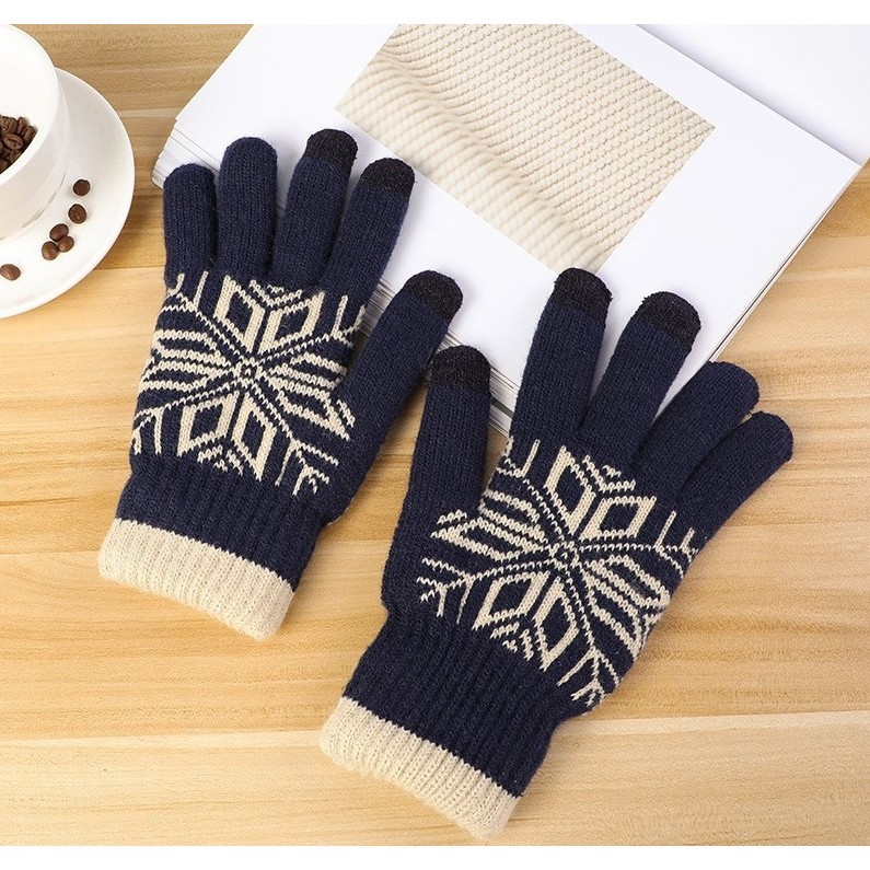 Manusi de Barbat, , Model Fulg, Functie Touchscreen (ecran tactil), Material Acril Tricotat, Manseta Elastica, Interior Catifelat, Marime Universala, Albastru Marin [7]