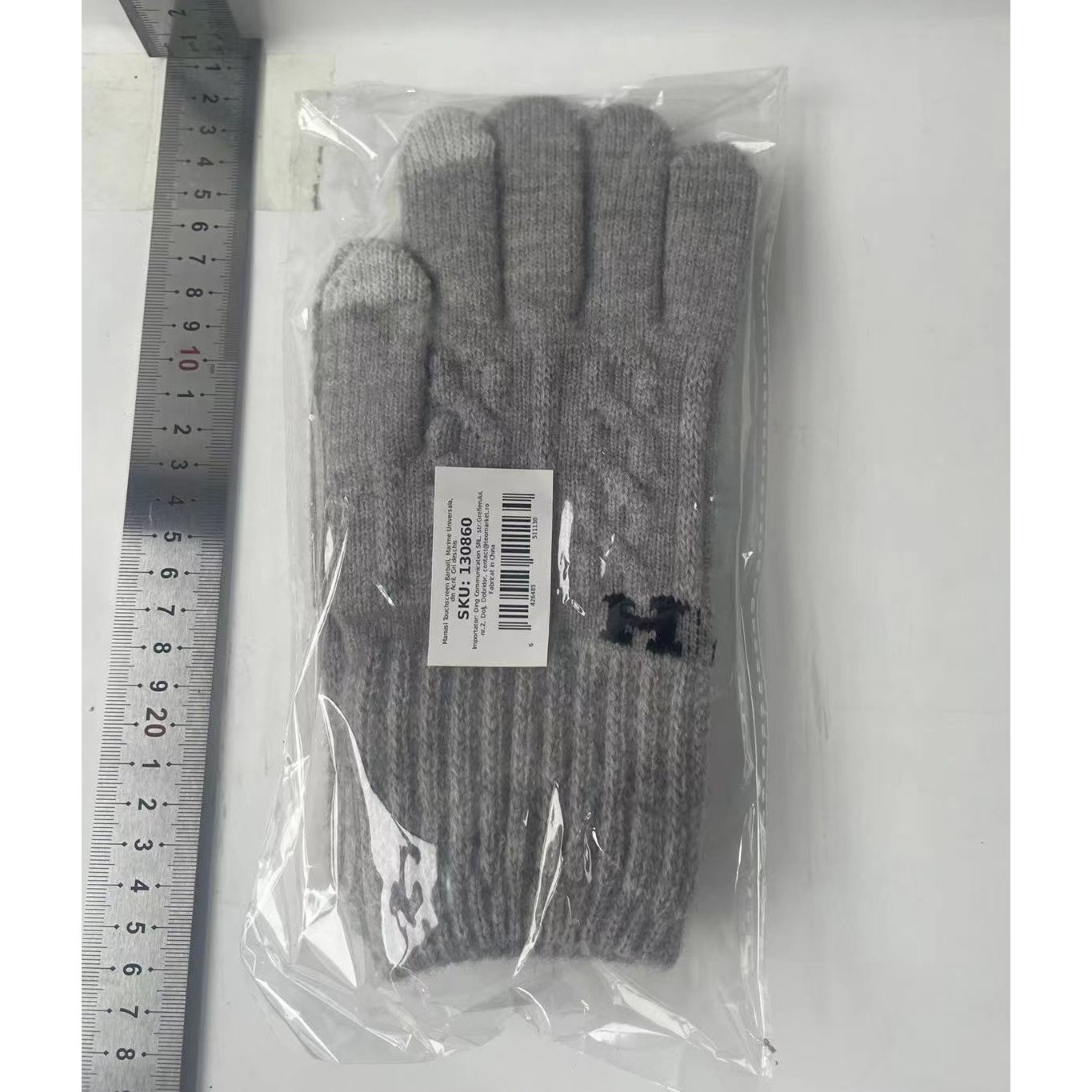 Manusi de Barbat, , Model H, Functie Touchscreen (ecran tactil), Material Acril Tricotat, Manseta Elastica, Interior Catifelat, Marime Universala, Gri Deschis [3]