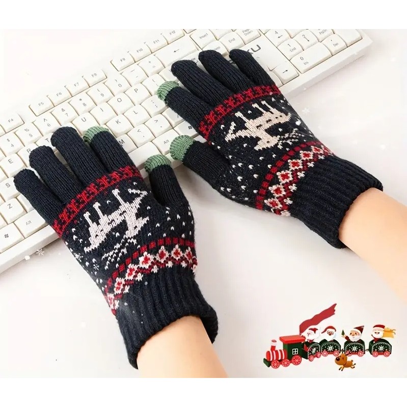 Manusi de Dama, , Model Ren, Functie Touchscreen (ecran tactil), Material Acril Tricotat, Manseta Elastica, Interior Catifelat, Marime Universala, Albastru Marin [3]