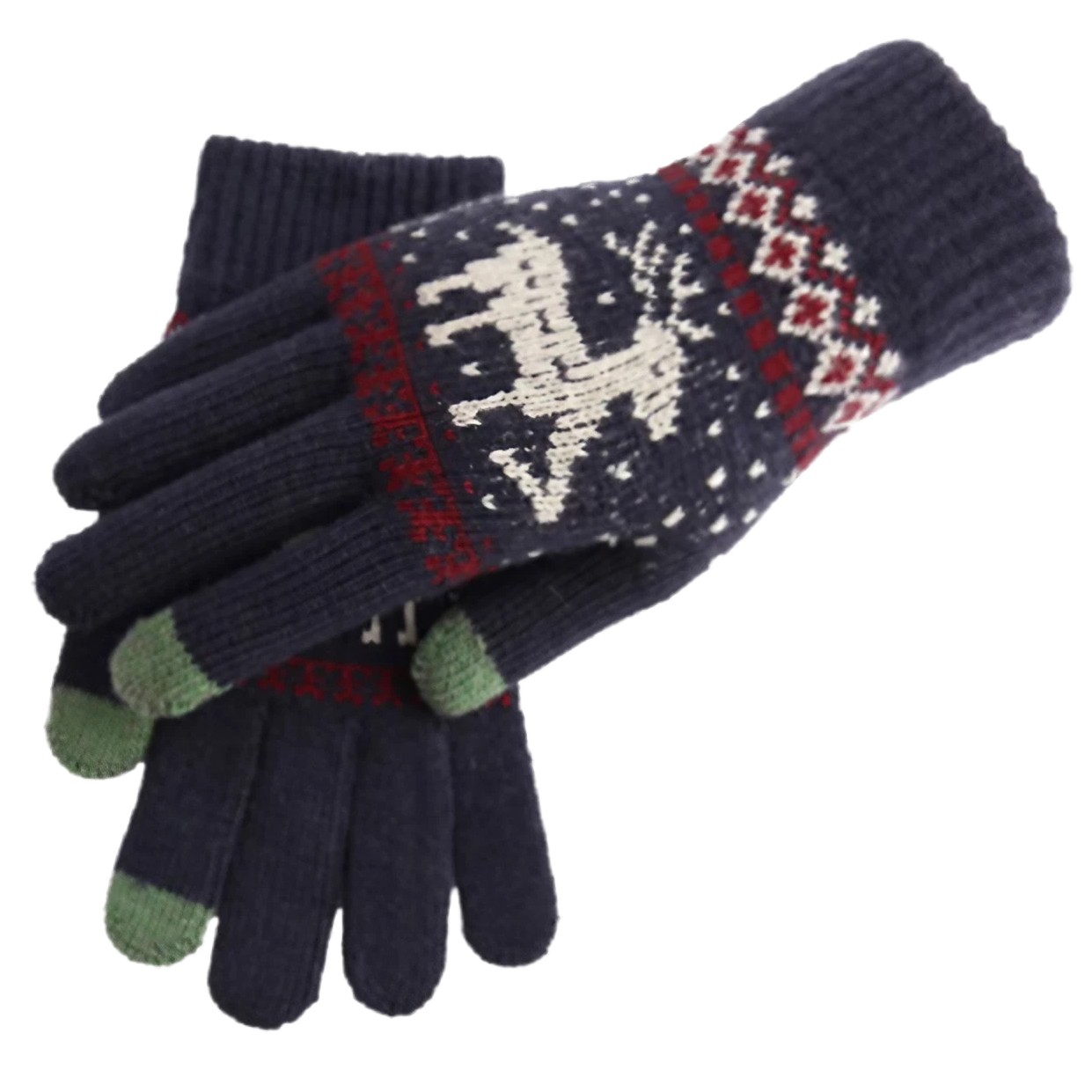 ✨TOATE PRODUSELE✨ - Manusi de Dama, , Model Ren, Functie Touchscreen (ecran tactil), Material Acril Tricotat, Manseta Elastica, Interior Catifelat, Marime Universala, Albastru Marin