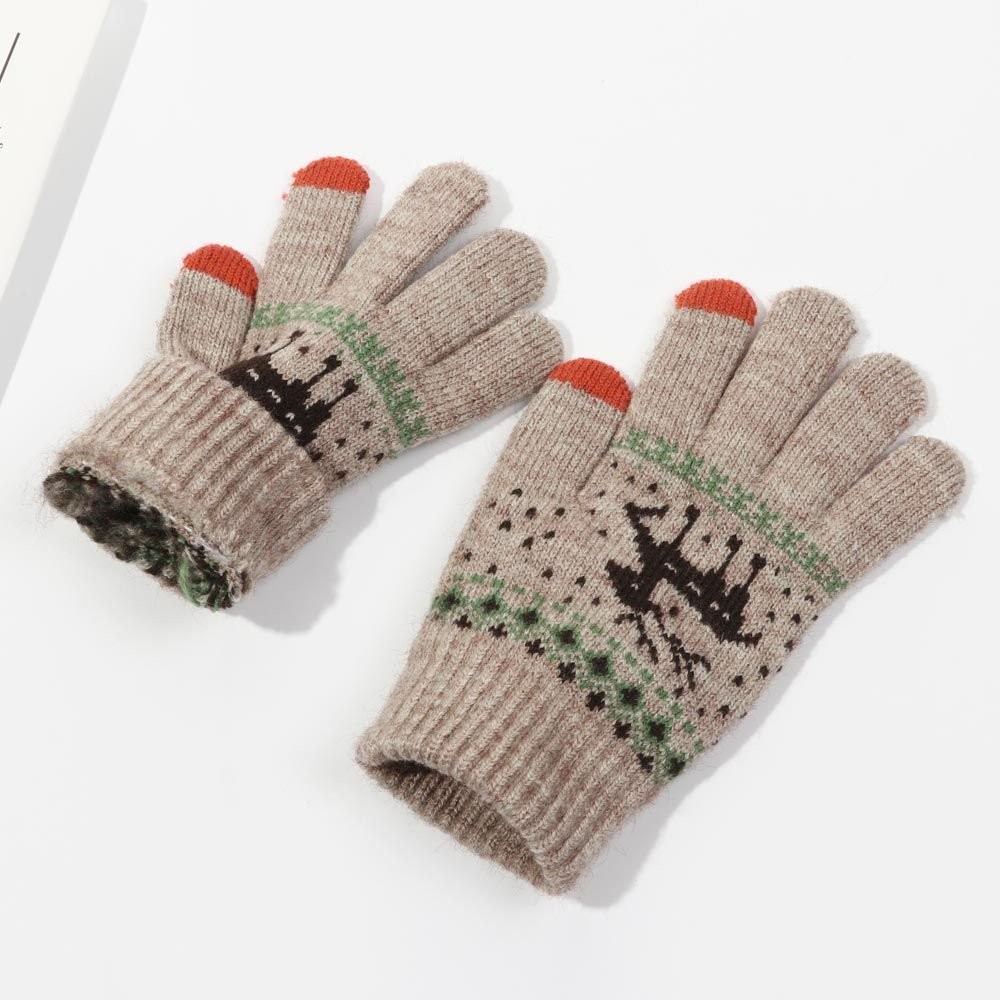 Manusi de Dama, , Model Ren, Functie Touchscreen (ecran tactil), Material Acril Tricotat, Manseta Elastica, Interior Catifelat, Marime Universala, Kaki [1]