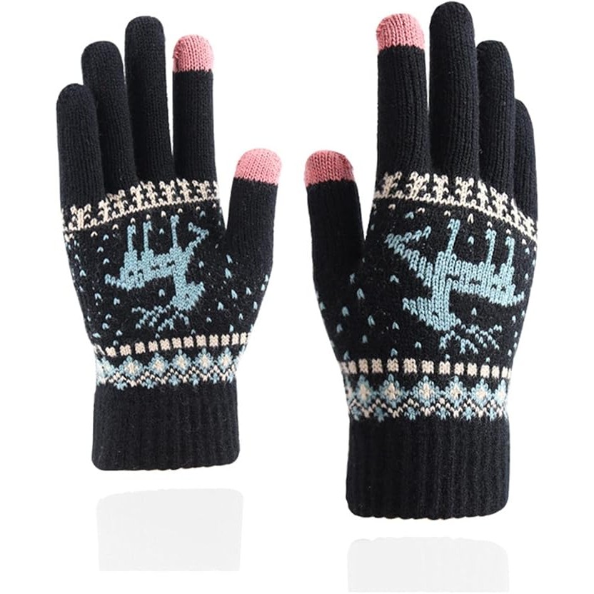 Manusi de Dama, , Model Ren, Functie Touchscreen (ecran tactil), Material Acril Tricotat, Manseta Elastica, Interior Catifelat, Marime Universala, Negru [6]