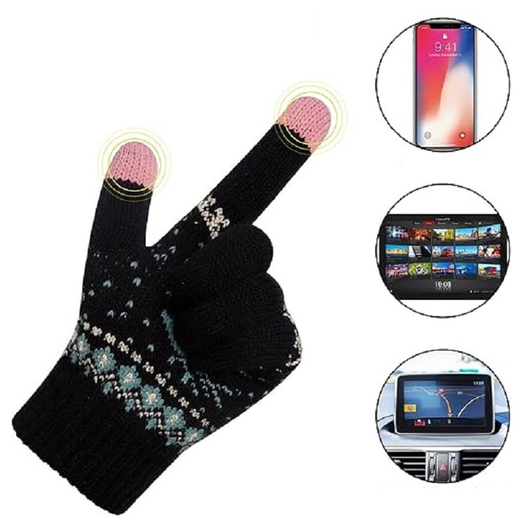 Manusi de Dama, , Model Ren, Functie Touchscreen (ecran tactil), Material Acril Tricotat, Manseta Elastica, Interior Catifelat, Marime Universala, Negru [3]