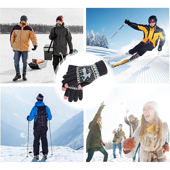 Manusi de Dama, , Model Ren, Functie Touchscreen (ecran tactil), Material Acril Tricotat, Manseta Elastica, Interior Catifelat, Marime Universala, Negru [7]