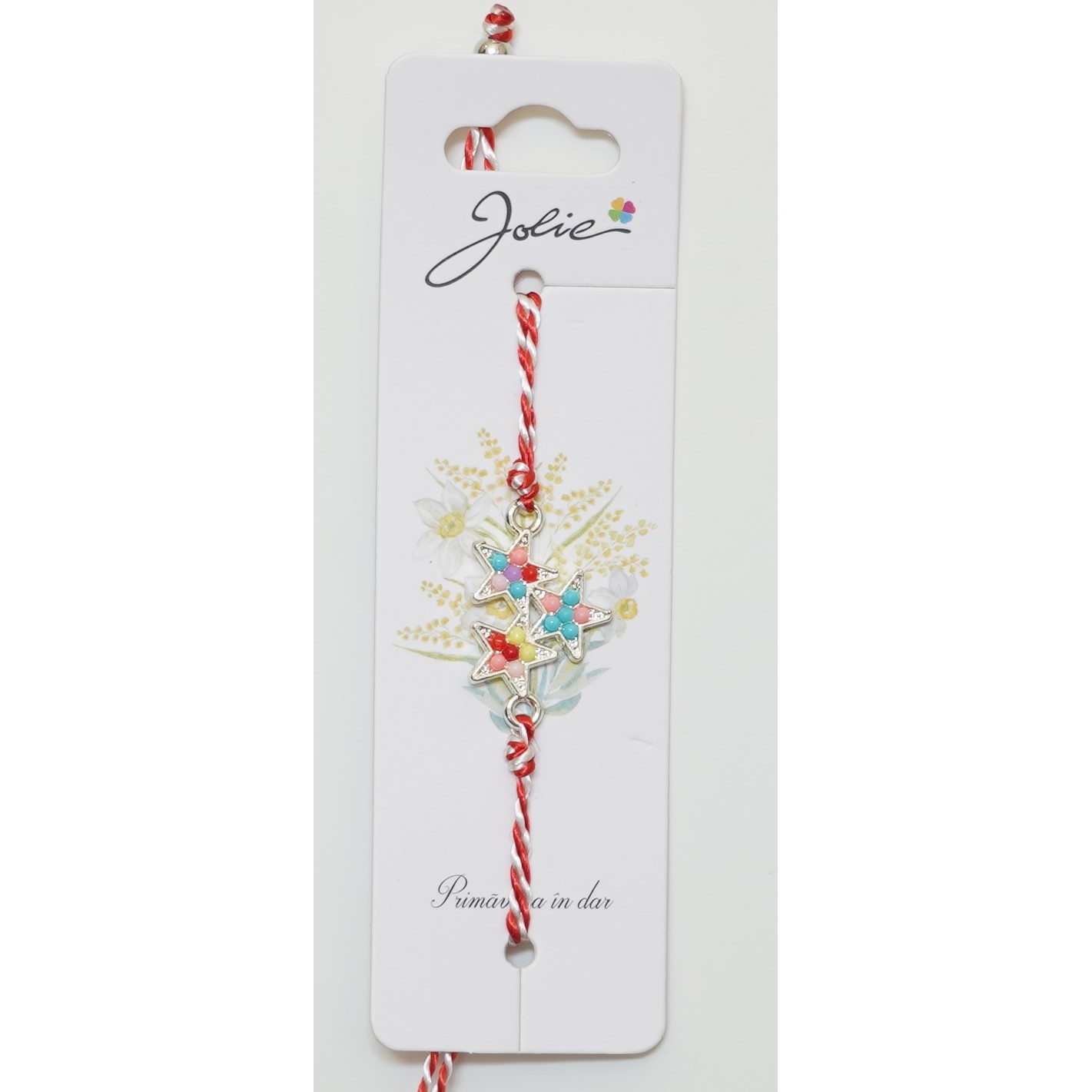 ✨TOATE PRODUSELE✨ - Martisor Bratara Alb-Rosu cu Pandantiv Metalic, Model 4