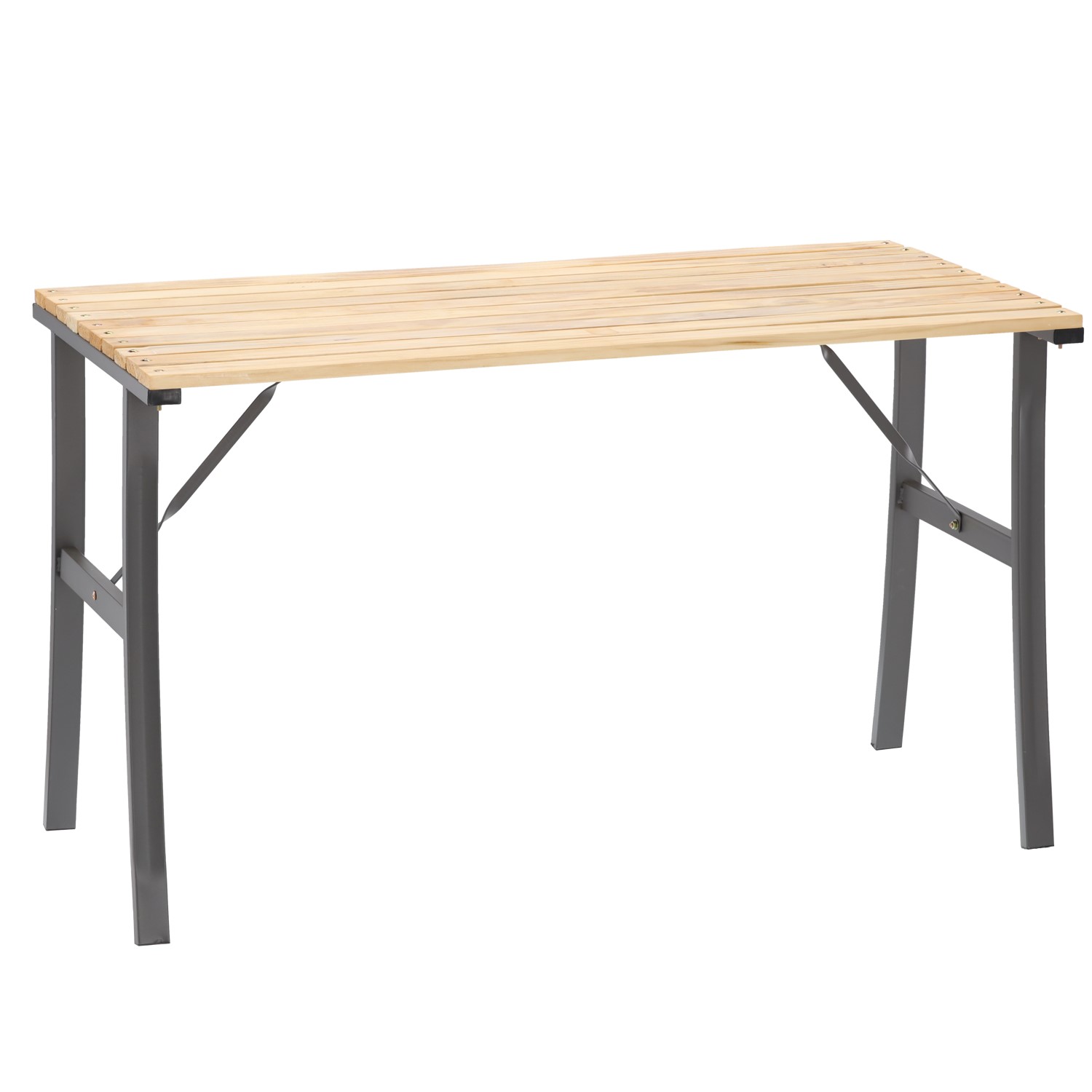 Grădină - Masa de gradina cu cadru metalic si blat din lemn impregnat, 120x60x71 cm, natur