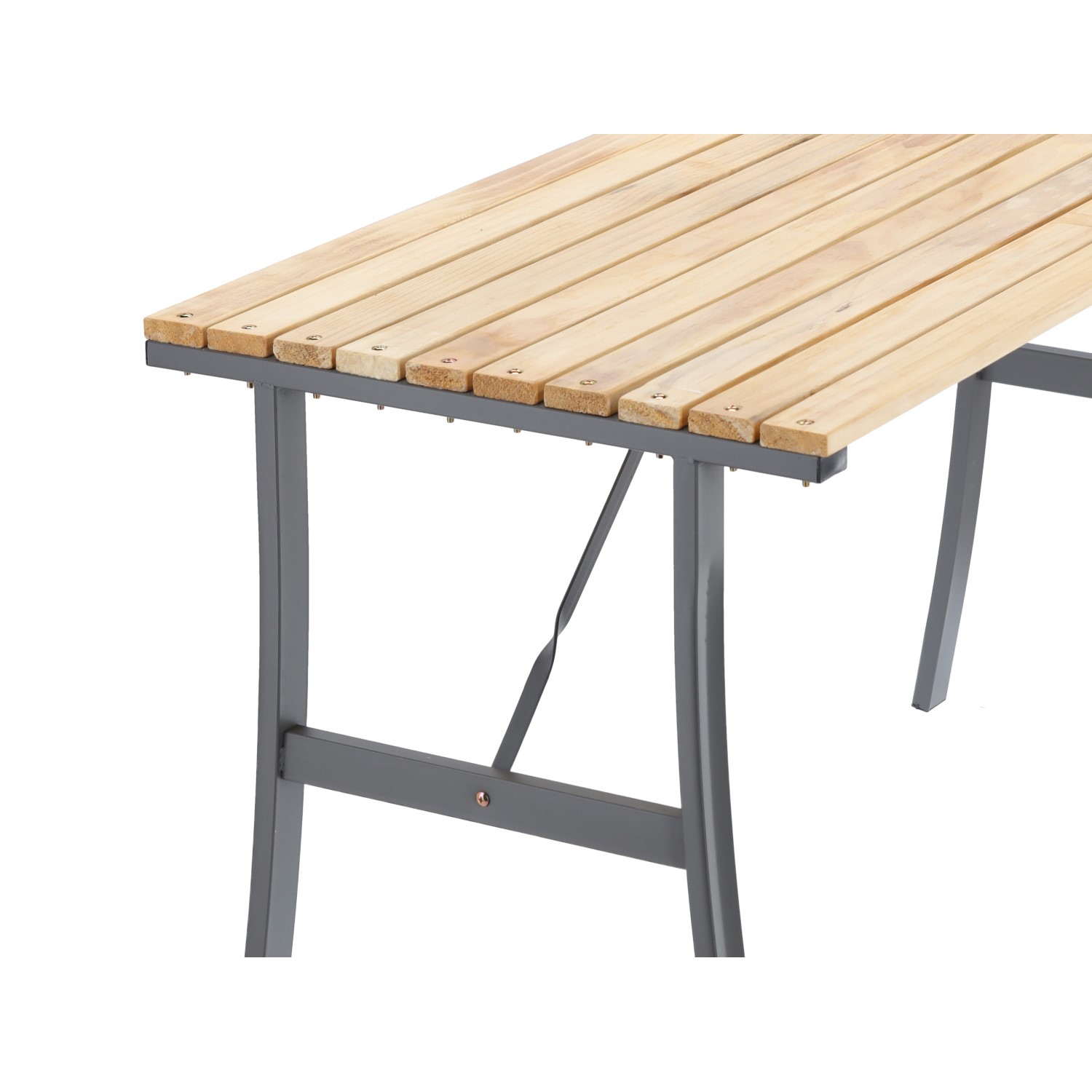 Masa de gradina cu cadru metalic si blat din lemn impregnat, 120x60x71 cm, natur [3]