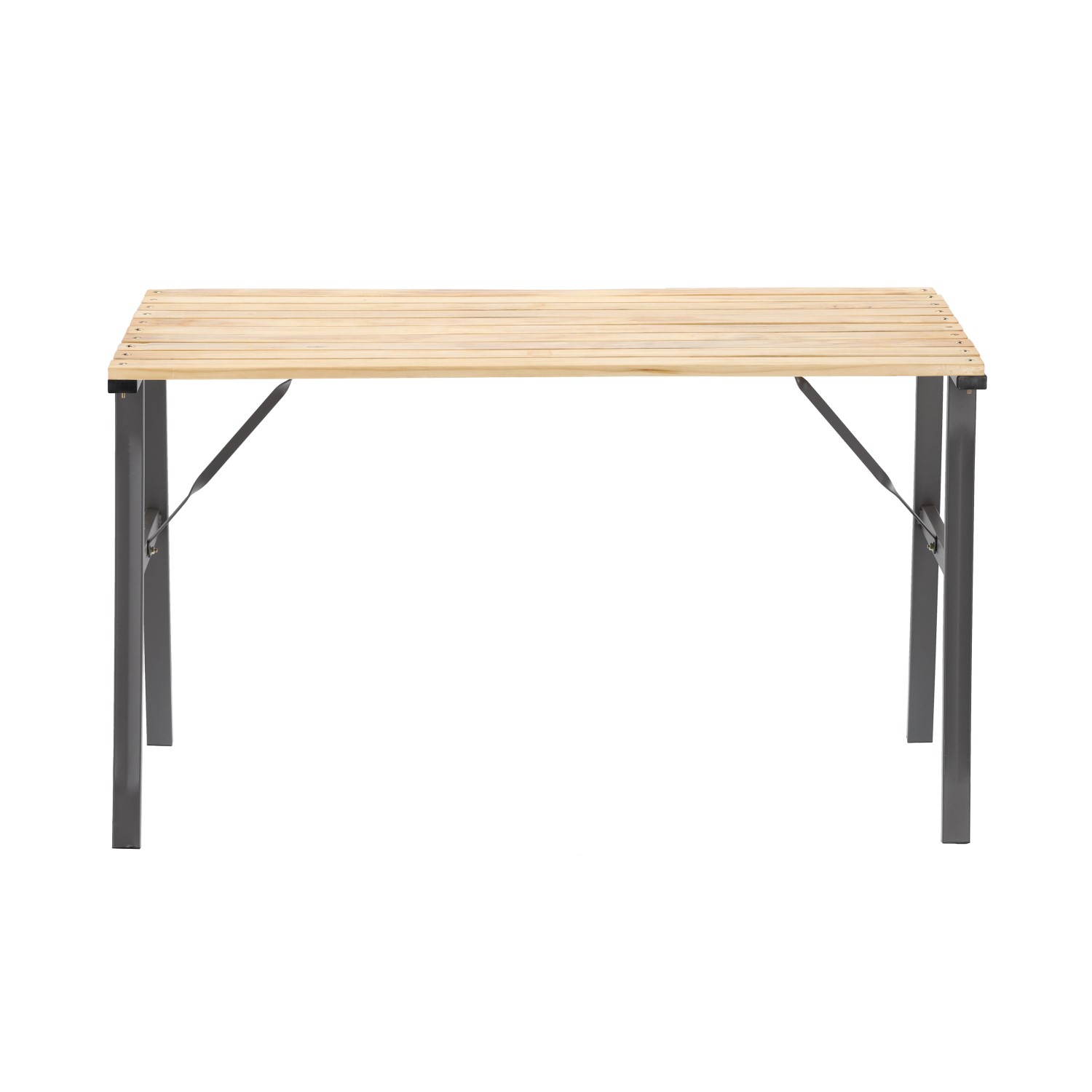 Masa de gradina cu cadru metalic si blat din lemn impregnat, 120x60x71 cm, natur [4]