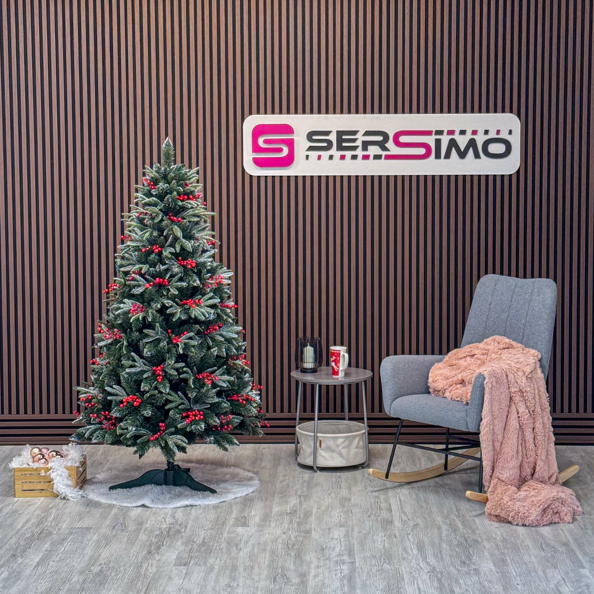 Brad artificial Sersimo, Miahelene Elite, verde nins cu merisoare, mix 2D+3D, 180 cm [4]