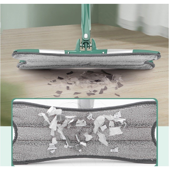 Mop Plat cu Laveta din Microfibra, , Pentru Uz Casnic, Sistem de Stoarcere X, Tija Telescopica 140 cm, Rotire 360°,38 x 140 cm, Verde [4]