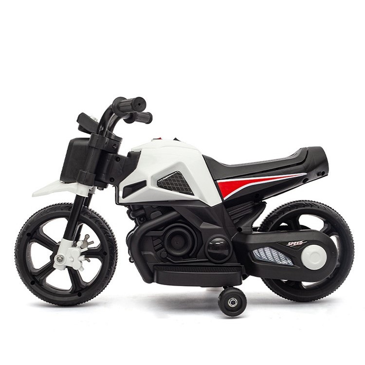Motocicleta Electrica cu 2 Roti Mari si 2 Roti Ajutatoare, , Acumulator Incarcare, Anti-Rasturnare, Lumini, Muzica, Motor:380, Baterie 6V4.5, 41.5x70x34 cm, 4.5 Kg, 3 Ani+, Alb Negru [10]