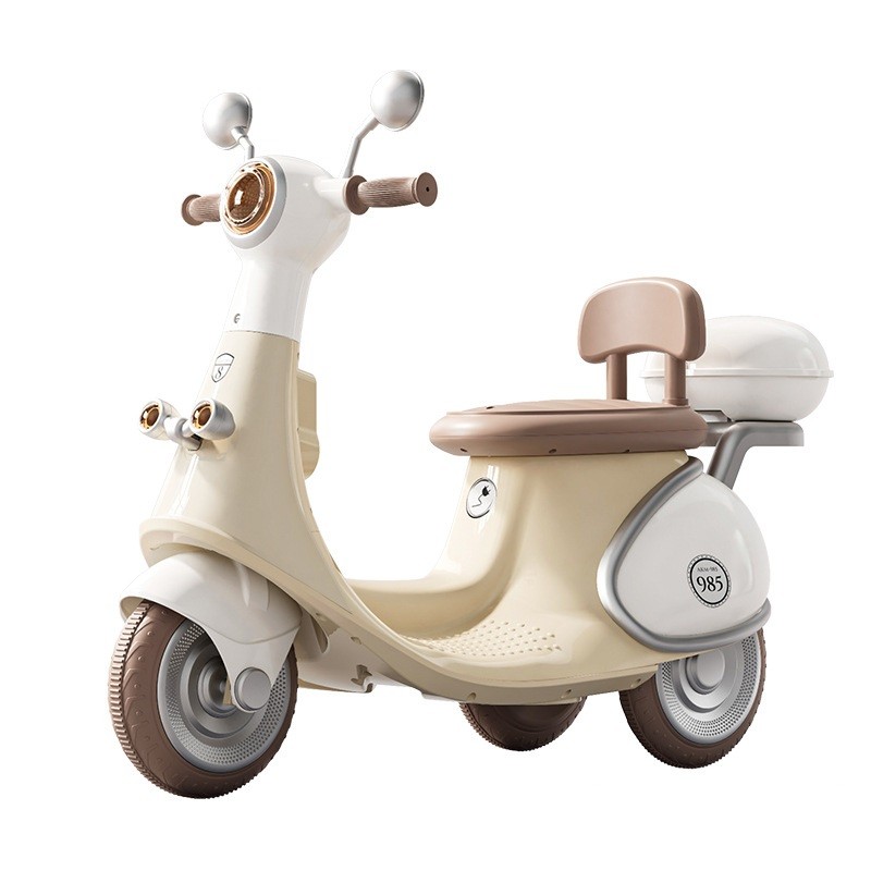 ✨TOATE PRODUSELE✨ - Motocicletă Electrică cu 3 Roti, , Acumulator Încarcare, Anti-Rasturnare, Lumini, Sunete, Baterie 6V 7Ah, Telecomanda, 95x67x36cm, Bej