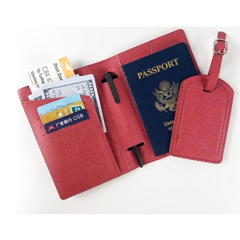 ✨TOATE PRODUSELE✨ - Portofel pentru Pasaport si Carduri, , 23x16 cm, 70g, din Piele PU, Suport Pix, Accesoriu Suport Eticheta, Unisex, Multifunctional, Rosu