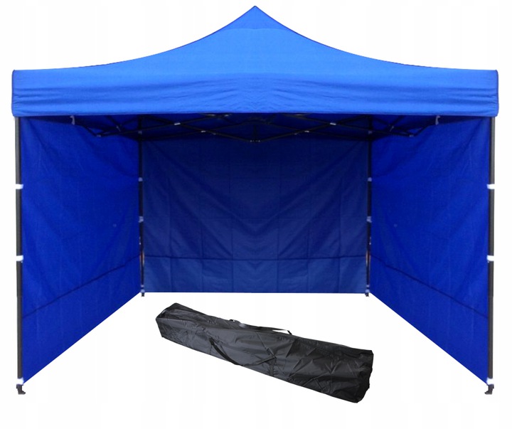 Cort tip pavilion cu 3 pereti laterali, structura solida otel si acoperis impermeabil PVC, 3x3 m cu inaltime reglabila, albastru [11]