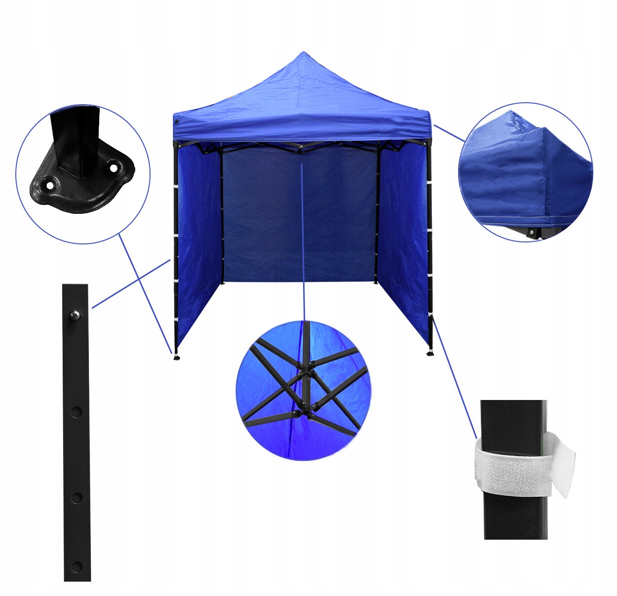 Cort tip pavilion cu 3 pereti laterali, structura solida otel si acoperis impermeabil PVC, 3x3 m cu inaltime reglabila, albastru [8]