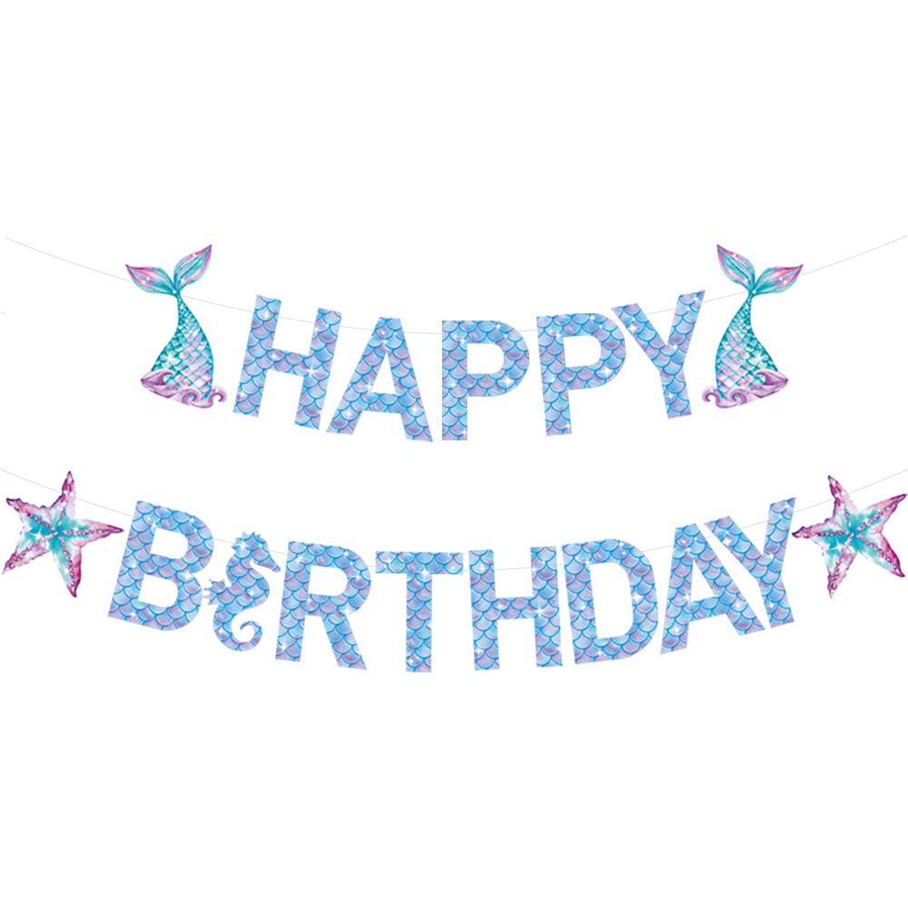 ✨TOATE PRODUSELE✨ - Banner Happy Birthday Sirena, , Colectia Mermaid, 17 Piese, Multicolor