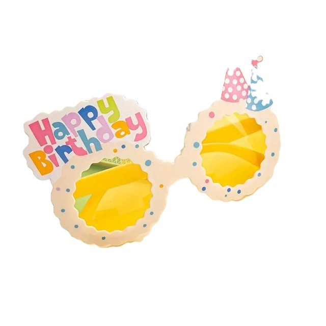 ✨TOATE PRODUSELE✨ - Ochelari Decorativi, , pentru Petrecere, din ABS, Unisex, Model Happy Birthday, 13.5 x 8.5 cm, Bej cu Lentile Galbene