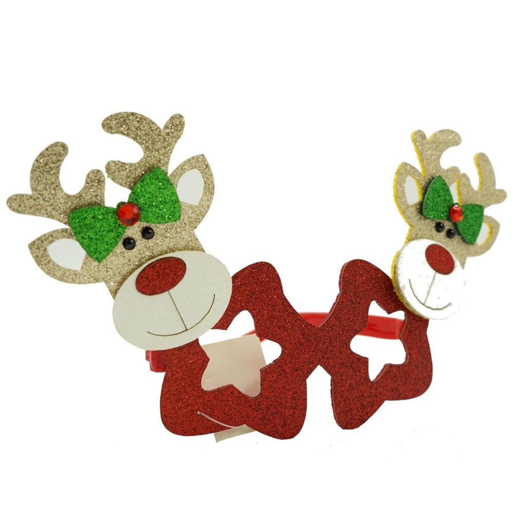 ✨TOATE PRODUSELE✨ - Ochelari petrecere de Craciun, forma Stea cu Ren , Rosu, din Plastic si Poliester, 