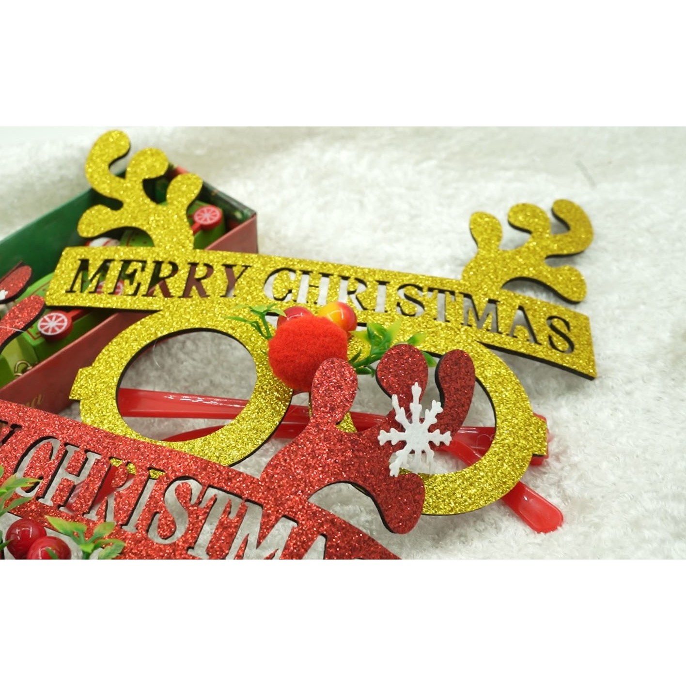 Ochelari petrecere de Craciun, rotunzi, Galben, din Plastic si Poliester,  [4]