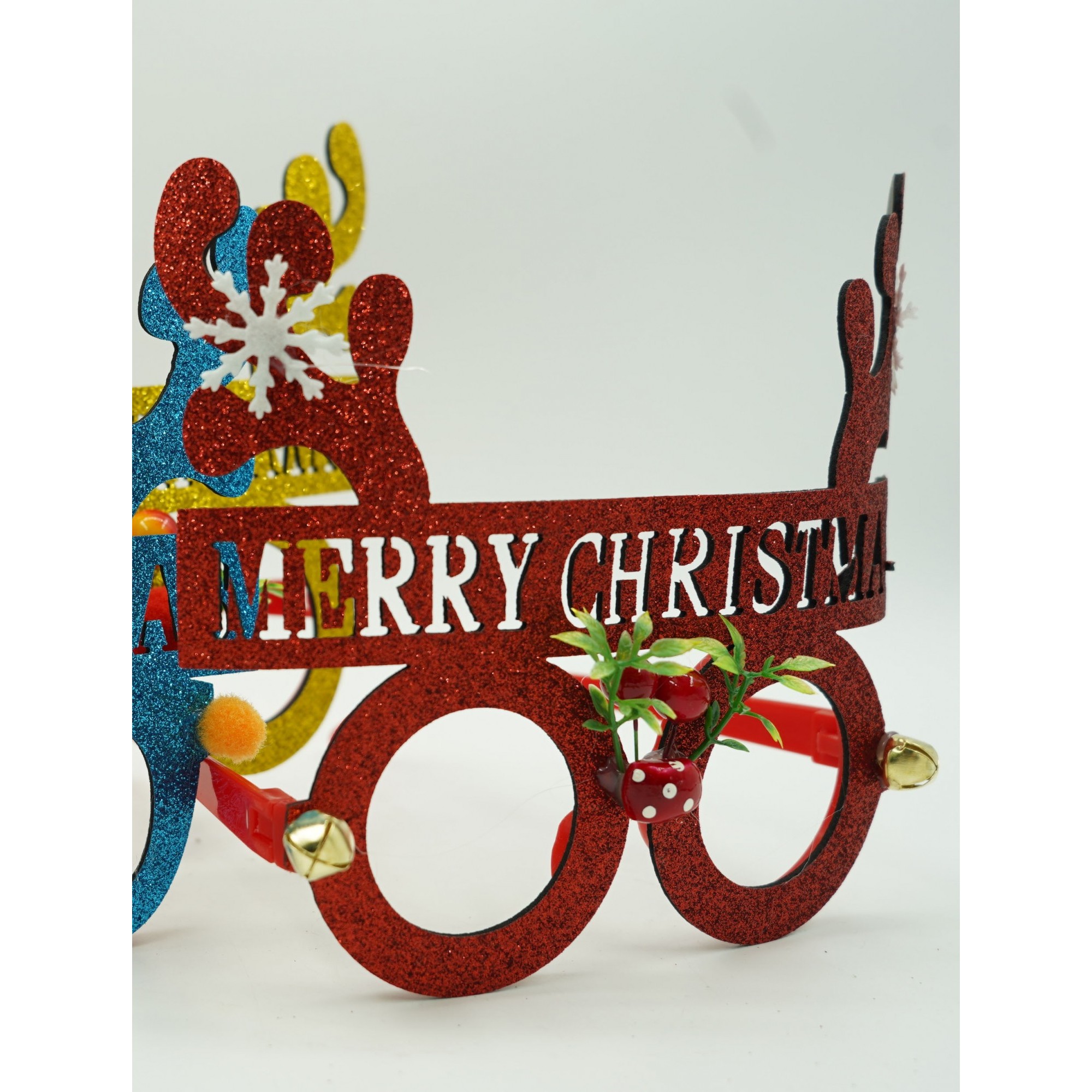 Ochelari petrecere de Craciun, rotunzi, Rosu, din Plastic si Poliester,  [3]