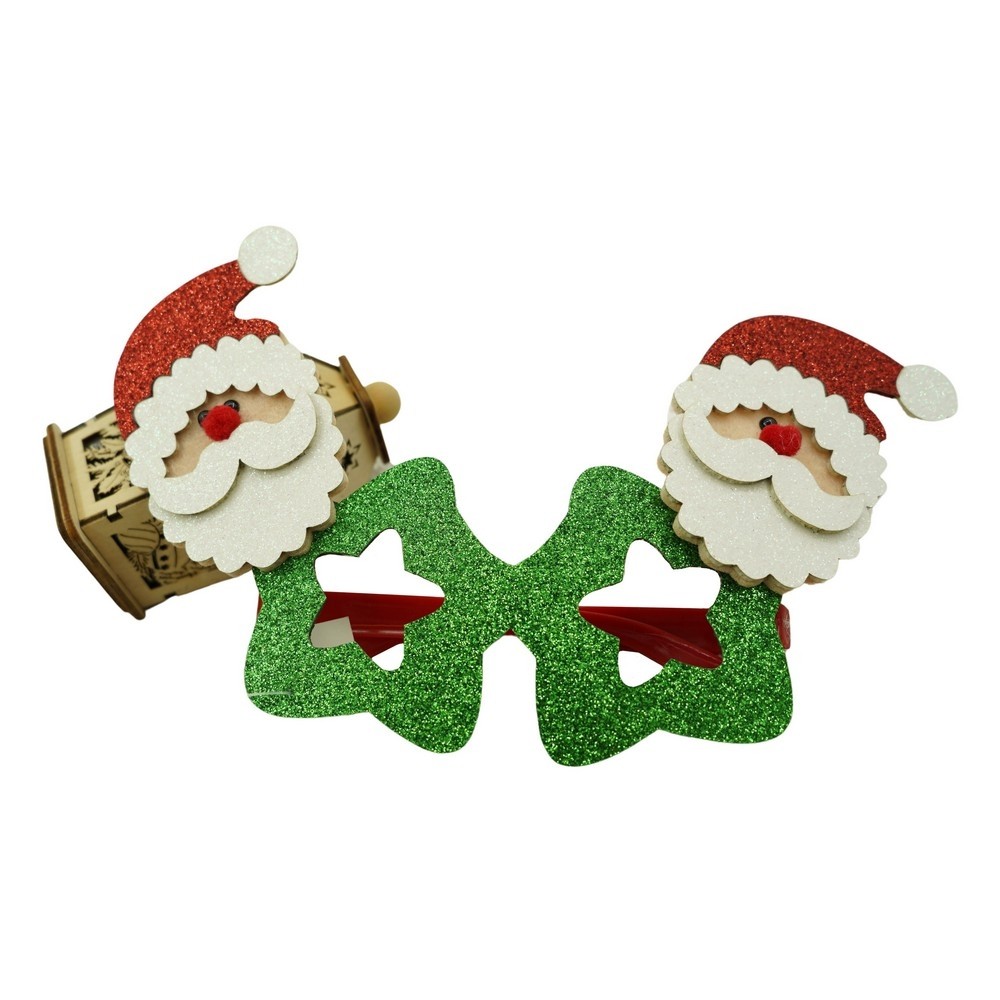 Costume Craciun - Ochelari petrecere de Craciun, tip Stea cu Mos Craciun, Verde, din Plastic si Poliester, 