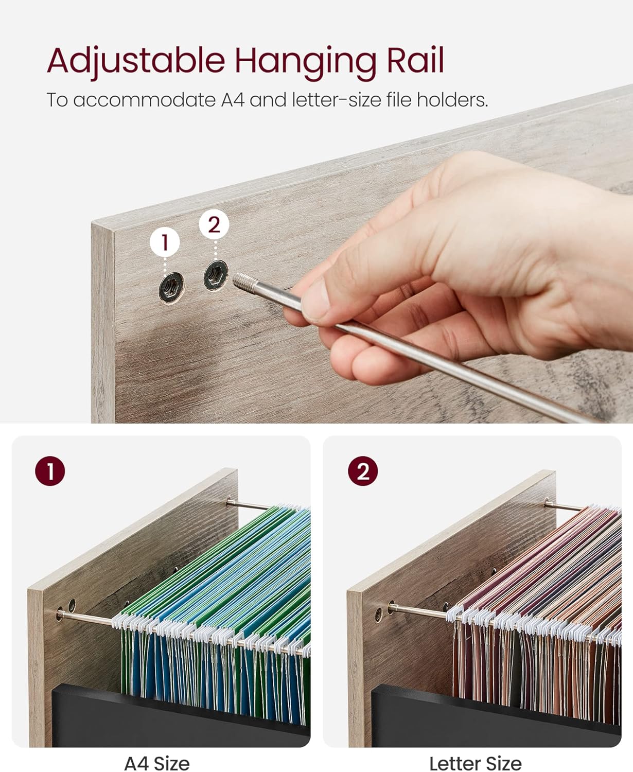 VASAGLE Dulap mobil 42x44x69 cm, cu 2 sertare si roti cu frana, compartiment deschis si suport dosare, PAL si otel, gri si negru [5]