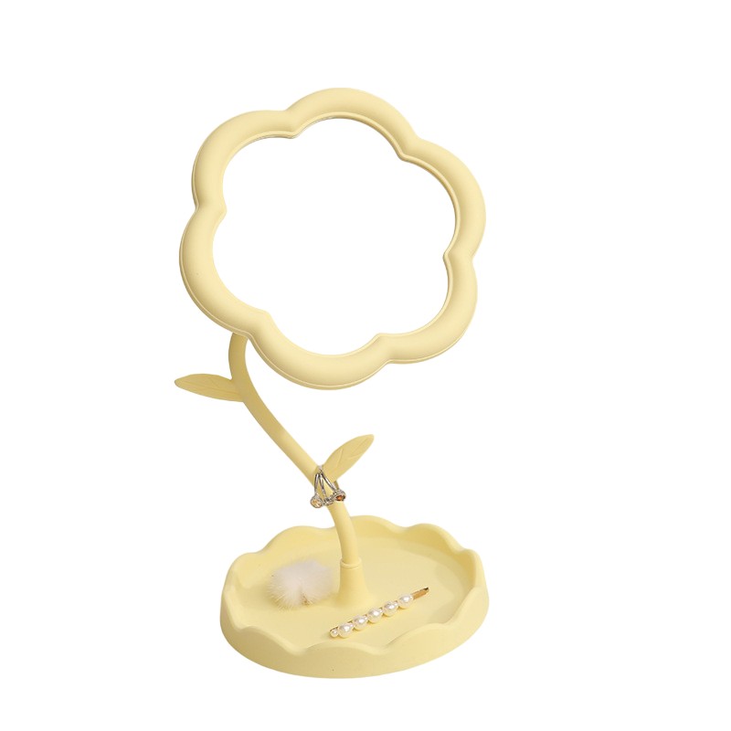 ✨TOATE PRODUSELE✨ - Oglindă de Machiaj pentru Birou, , Rotativă, Detasabilă, Model de Floarea Soarelui, Suport pentru Inele, cu Depozitare, Galbena