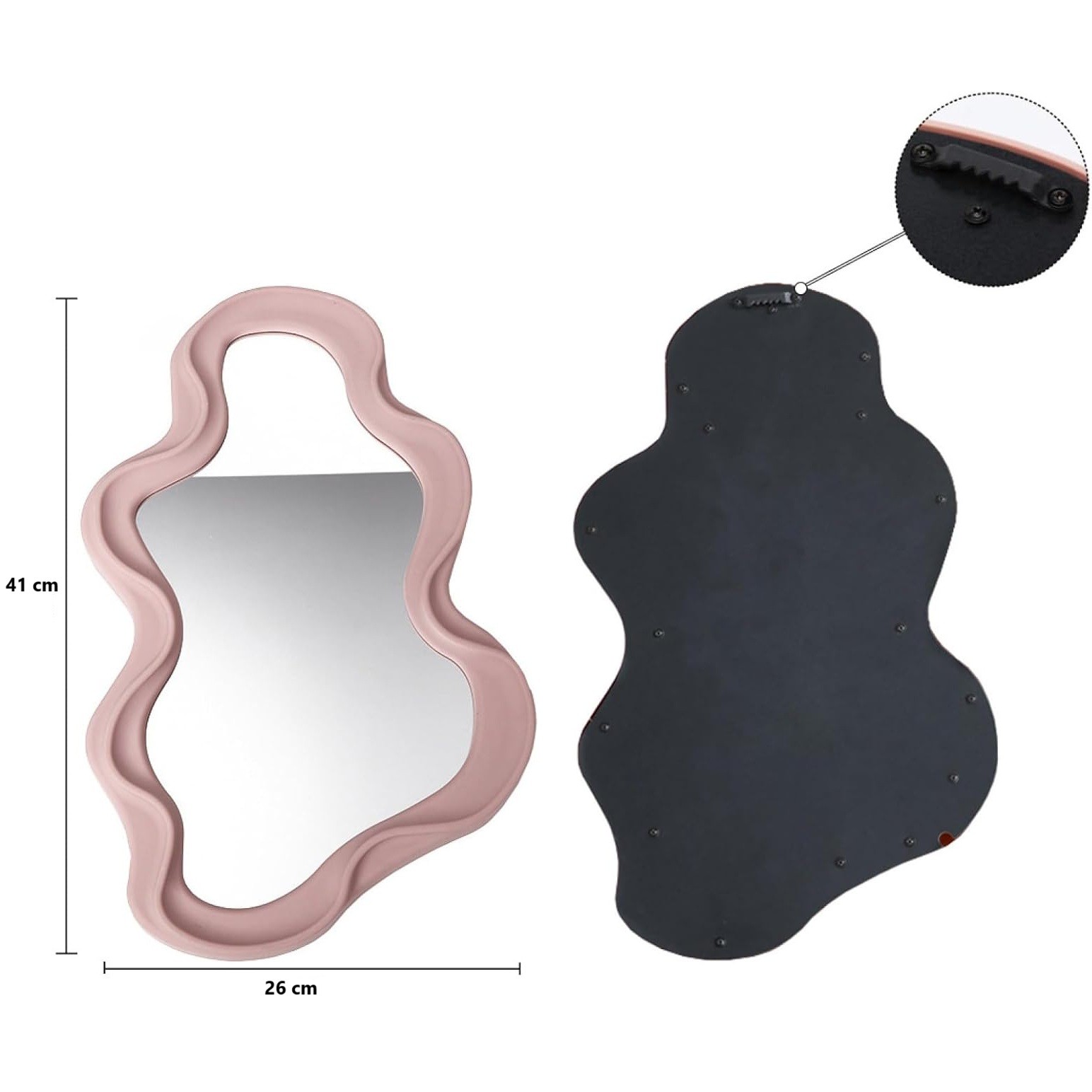 Oglinda de Perete, , Decorativa, pentru Baie, Dormitor, Sufragerie, Model Minimalist in Forma de Nor, 41x26 cm, Roz [7]