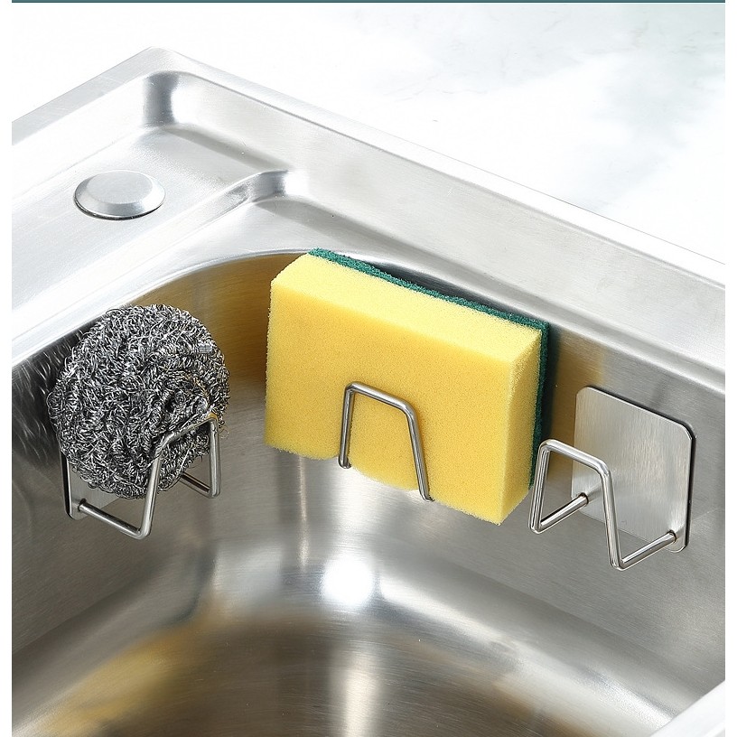 Organizator bucatarie cu adeziv, carlig-suport pentru burete, accesorii bucatarie, 5x5x3,5 cm, otel inoxidabil, gri [2]