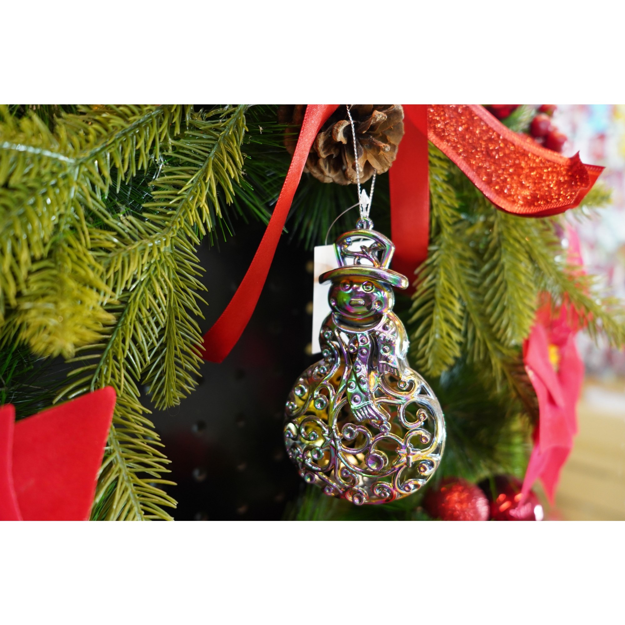 Ornament brad de Craciun, Iridescent, in forma de Om de zapada, 8 cm x 13 cm, Plastic,  [2]