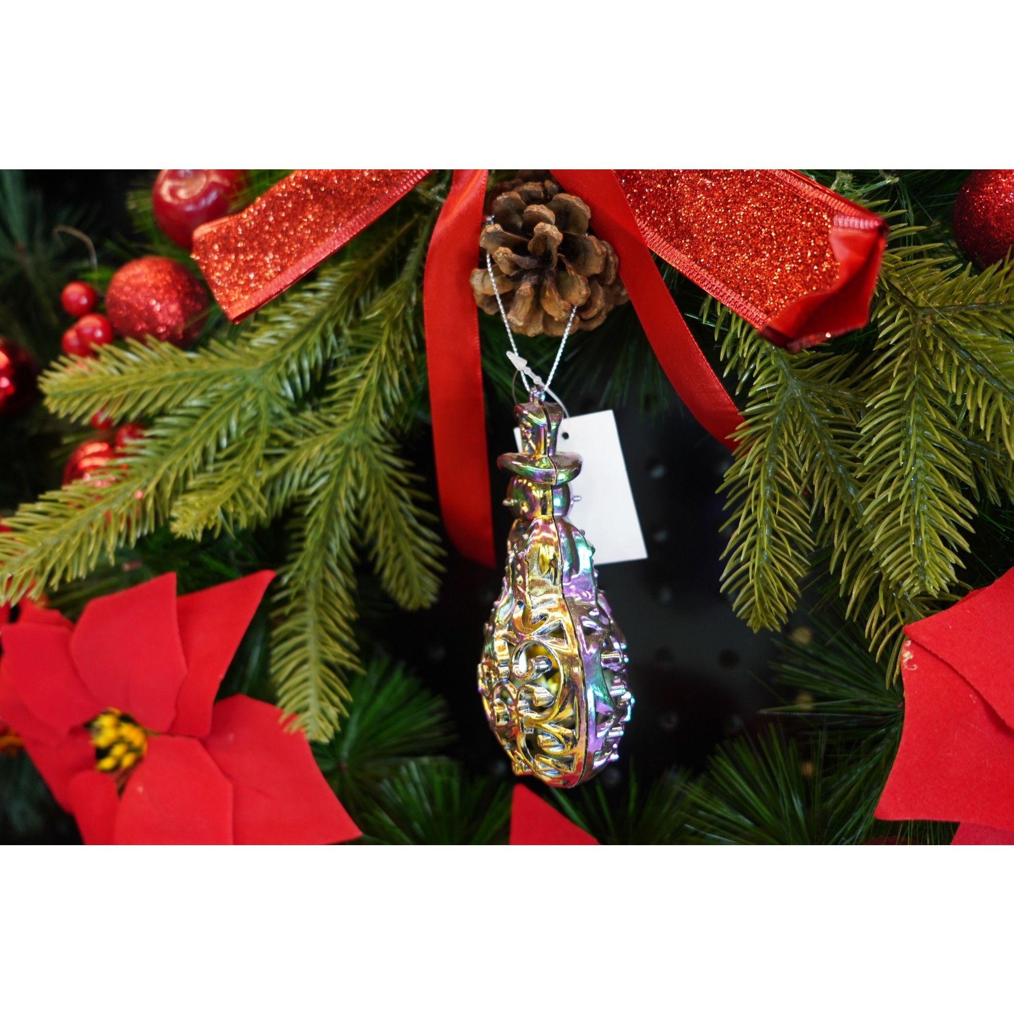 Ornament brad de Craciun, Iridescent, in forma de Om de zapada, 8 cm x 13 cm, Plastic,  [3]