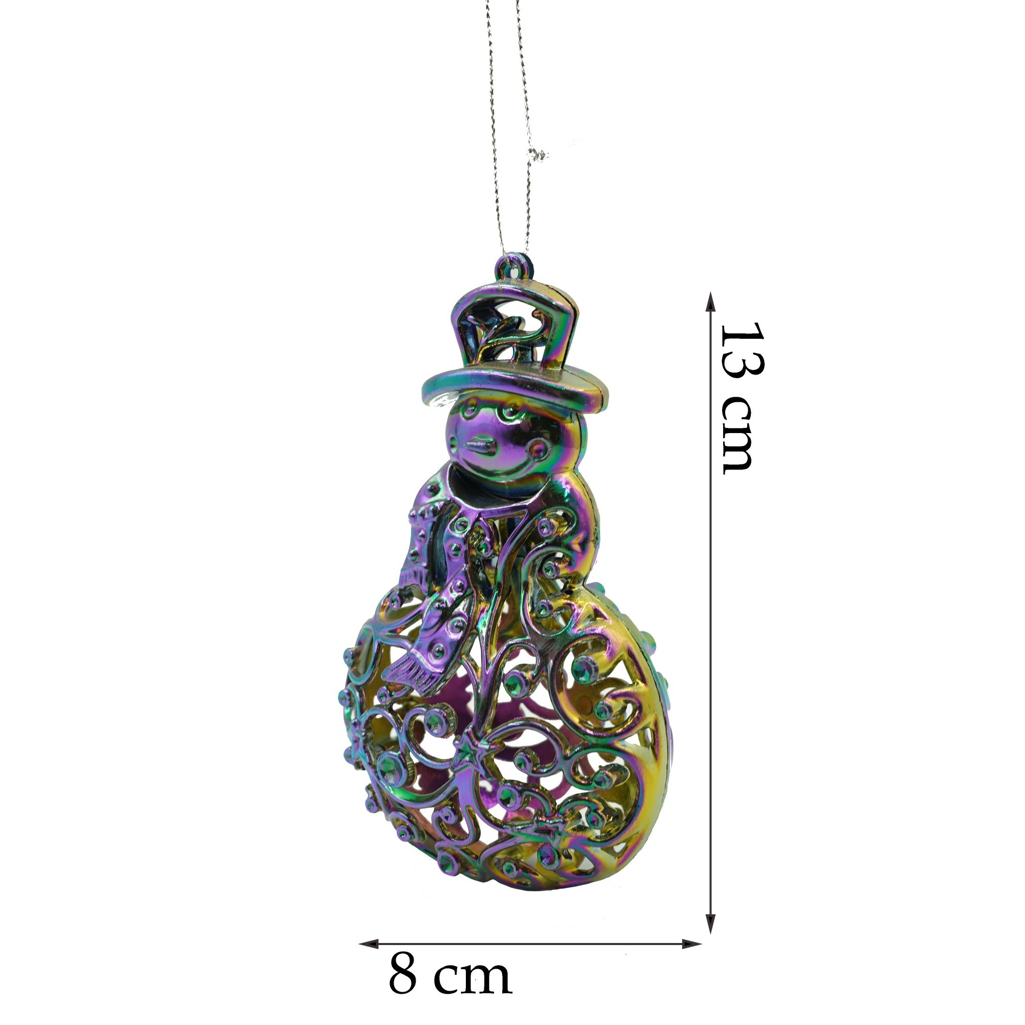 Ornament brad de Craciun, Iridescent, in forma de Om de zapada, 8 cm x 13 cm, Plastic,  [6]