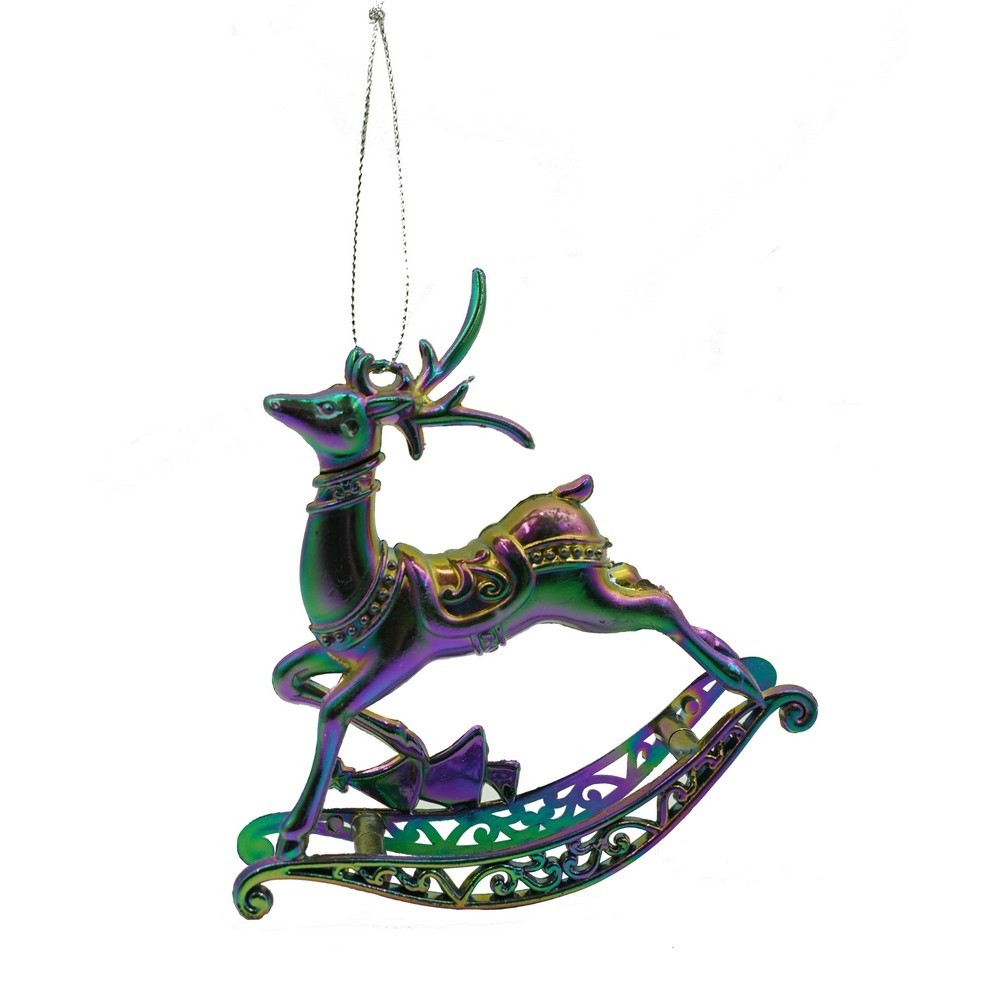 Ornamente Brad - Ornament brad de Craciun, Iridescent, in forma de Ren, 11 cm x 11 cm, Plastic, 