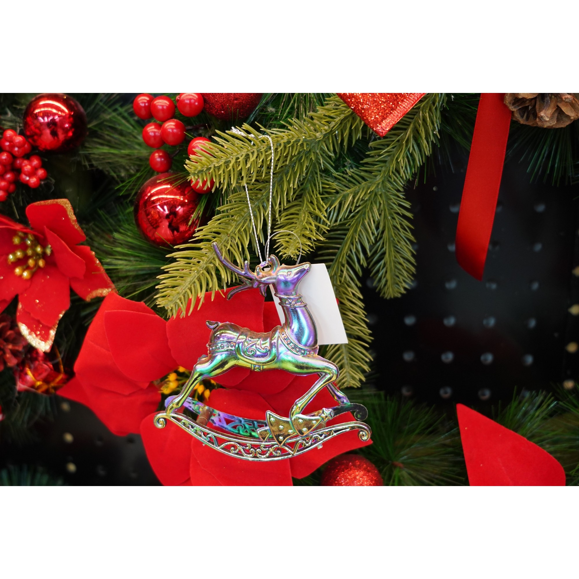 Ornament brad de Craciun, Iridescent, in forma de Ren, 11 cm x 11 cm, Plastic,  [3]