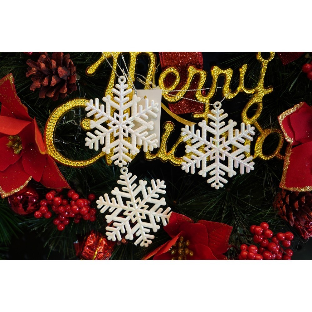 Ornament brad de Craciun, Perlat, in forma de Fulg de nea, 8 cm x 8 cm, Plastic,  [7]