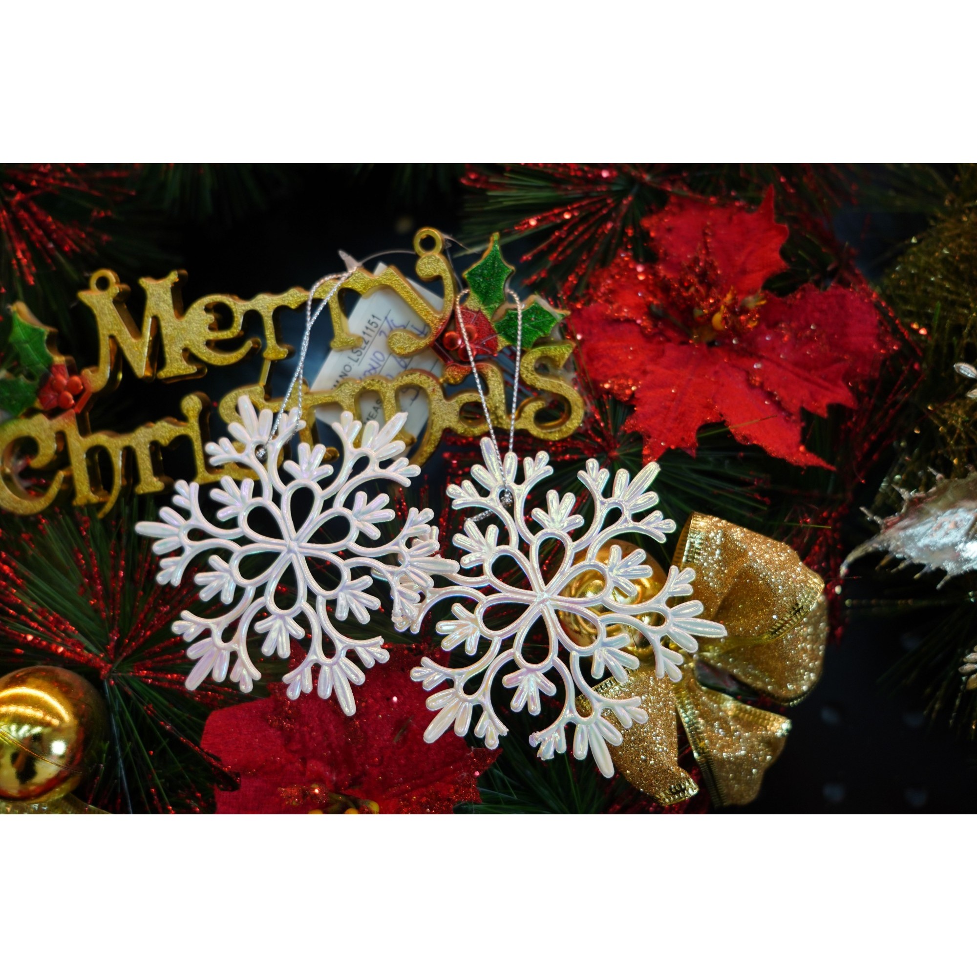 Ornament brad de Craciun, Perlat, in forma de Fulg de nea, 10 cm x 10 cm, Plastic,  [3]