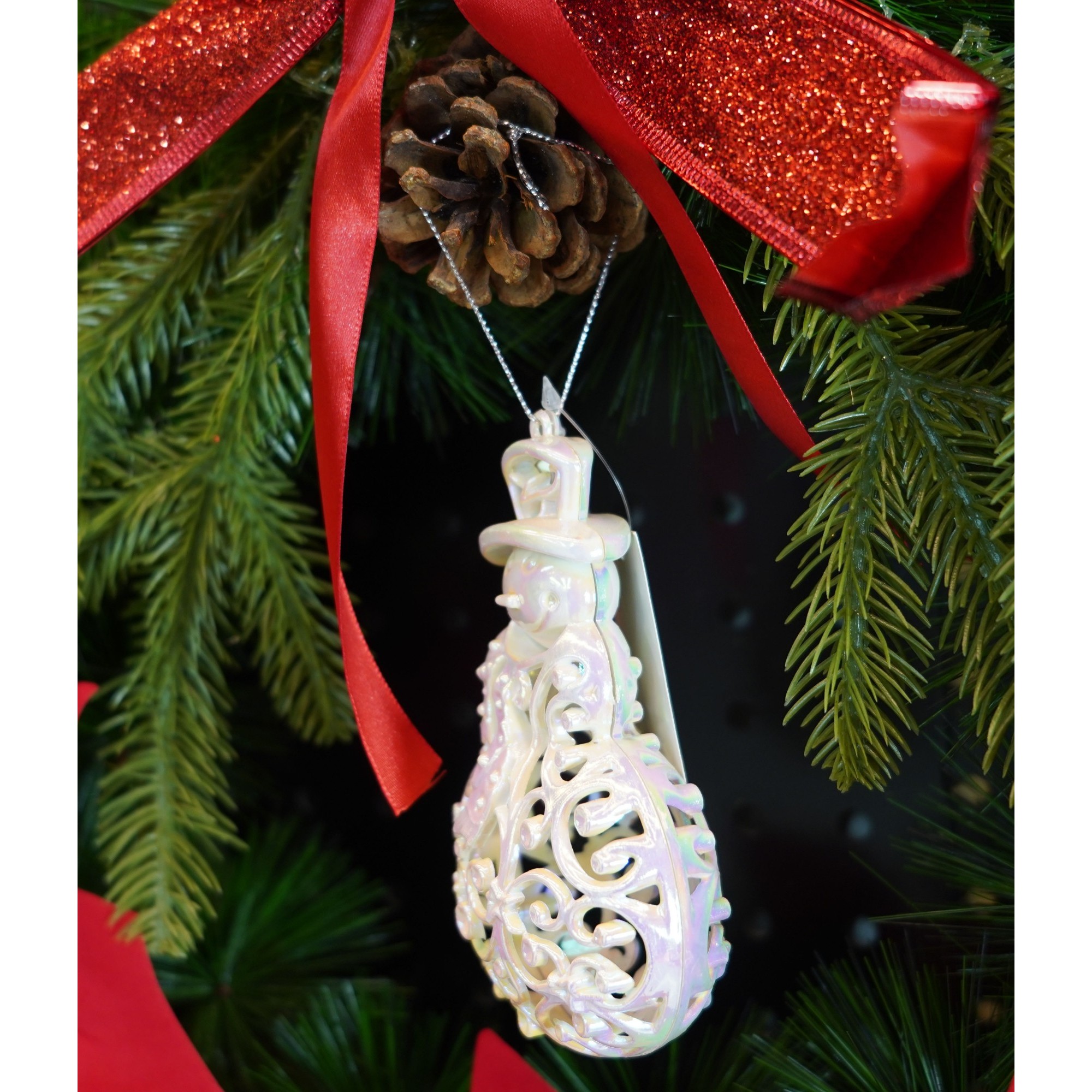 Ornament brad de Craciun, Perlat, in forma de Om de zapada, 8 cm x 13 cm, Plastic,  [3]