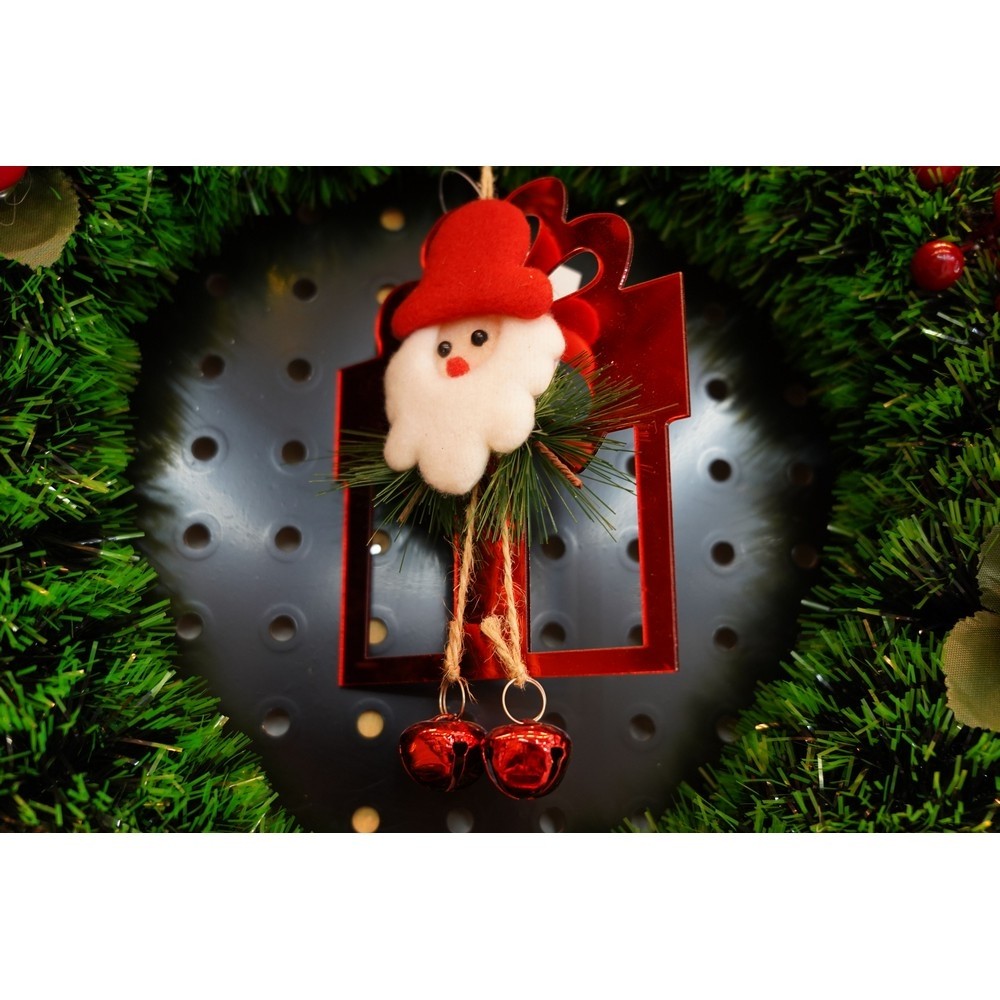 Ornament brad, , Cadou cu clopotei, Rosu, Lucios, 15*20CM, Acril, Interior/ Exterior [9]