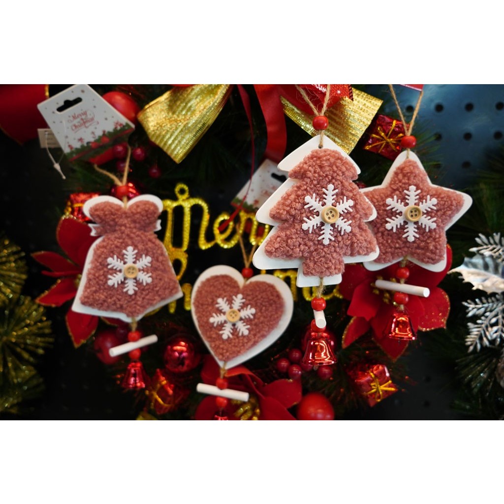 Ornament de brad broderie cu pomul de craciun, , roz, lemn, 18 cm [4]