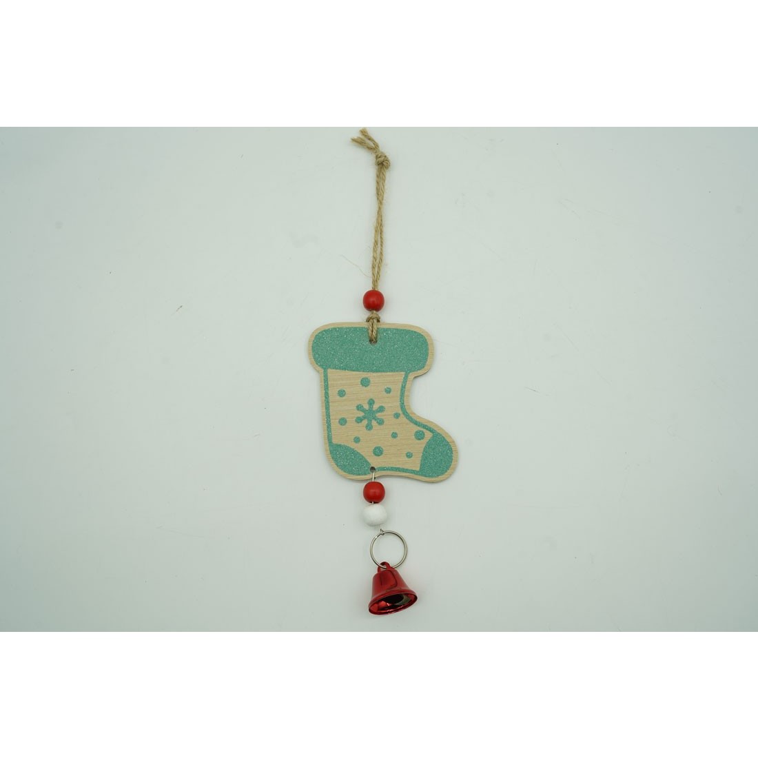 Ornament de brad ciorap cu clopotel, , multicolor, lemn, 17 cm [5]