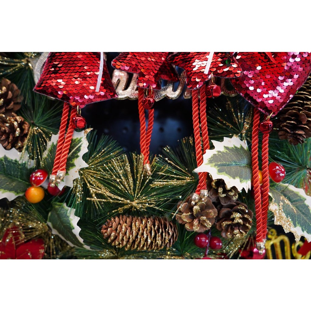 Ornament de brad clopotel cu paiete, , rosu, lemn, 25 cm [6]