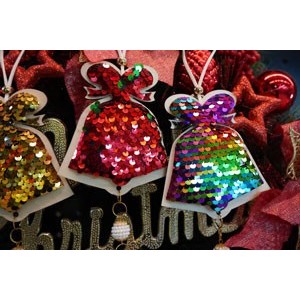 Ornament de brad clopotel cu paiete model 2, , multicolor, lemn, 36 cm [10]