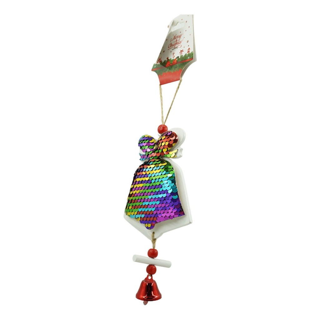 Ornament de brad clopotel din paiete, , multicolor, lemn, 18 cm [2]