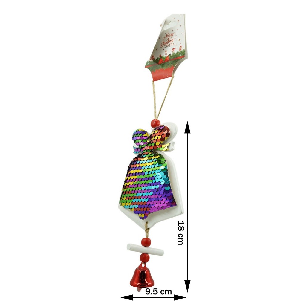 Ornament de brad clopotel din paiete, , multicolor, lemn, 18 cm [3]